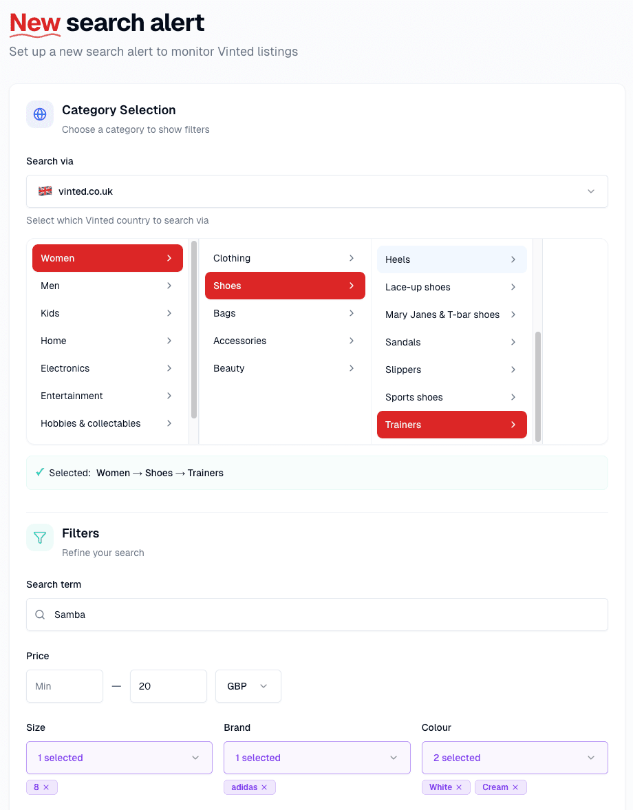 Create new alert interface