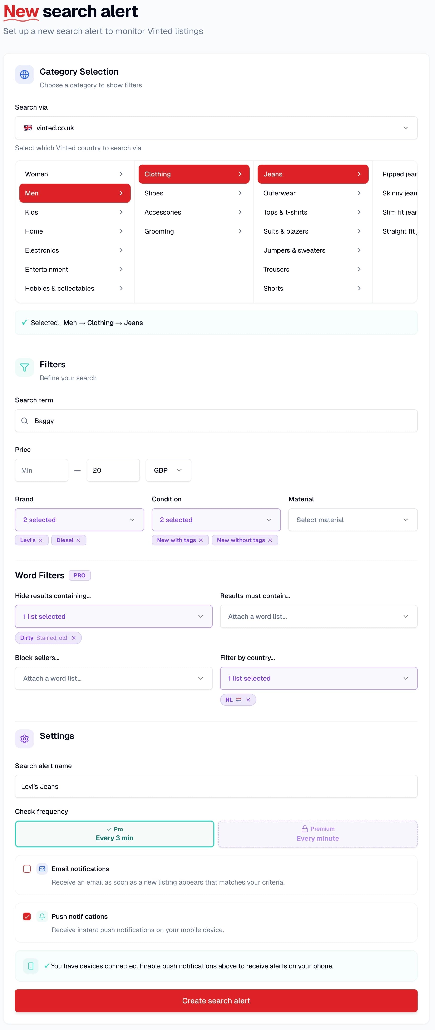 Create new alert interface